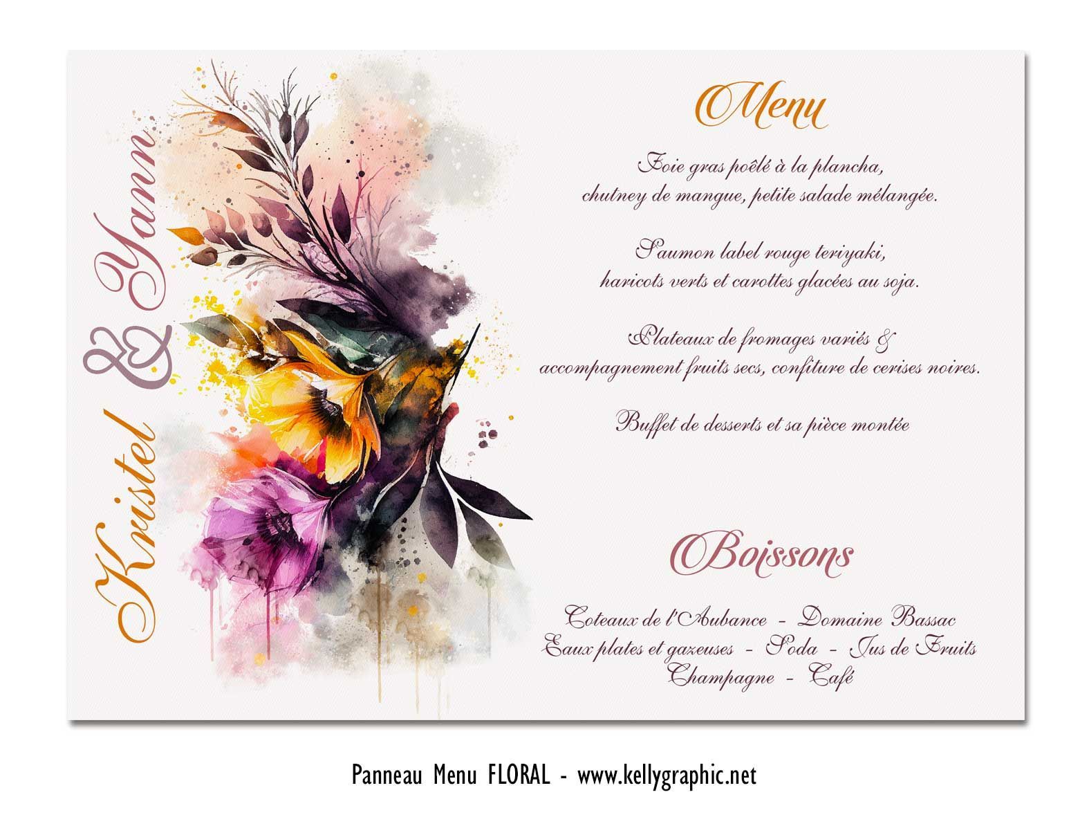 Panneaux de mariage fleurs Menu du jour Panneaux de mariage fleurs Menu du jour