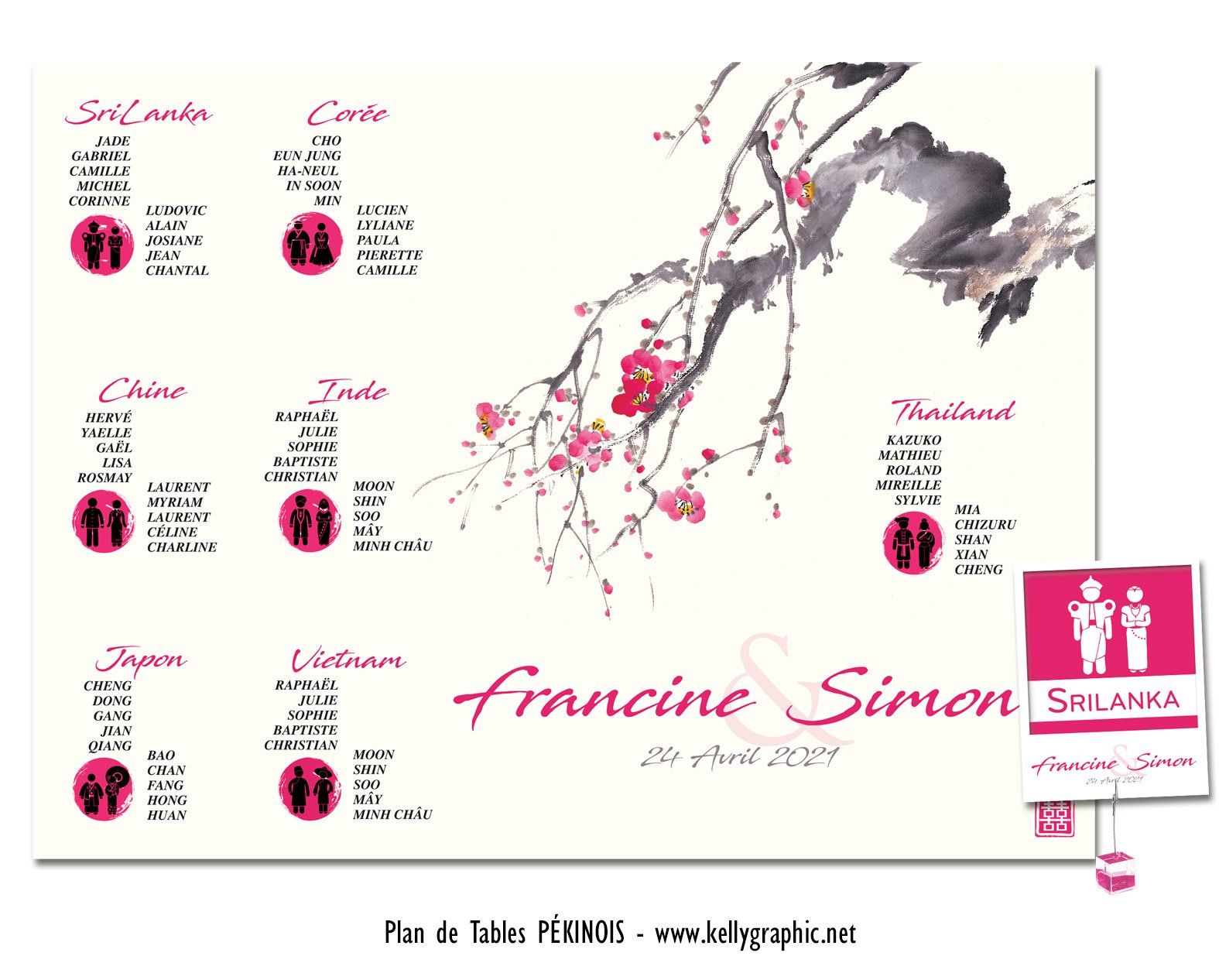 Plan de Table Mariage, Asie cerisier japonais Plan de Table Mariage, Asie cerisier japonais