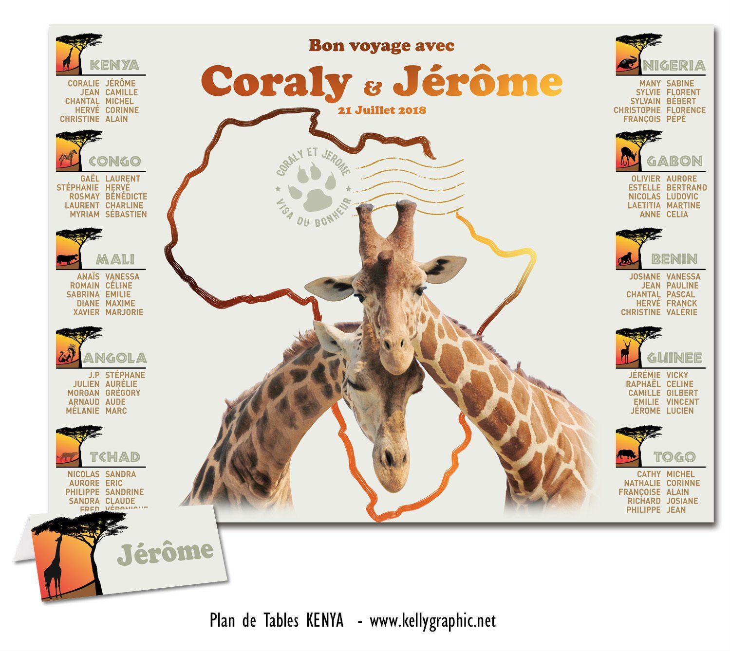 plan de tables MARIAGE voyage, Afrique, girafes plan de tables MARIAGE voyage, Afrique, girafes