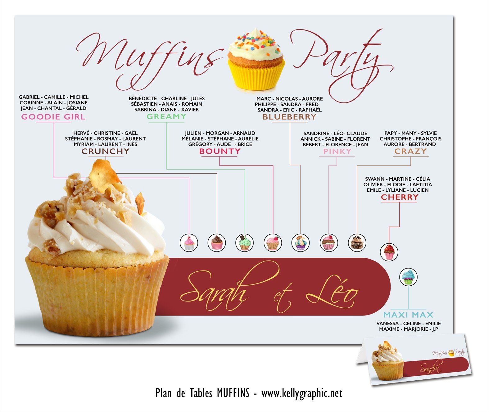 Plan de Table Mariage, muffins, gâteaux