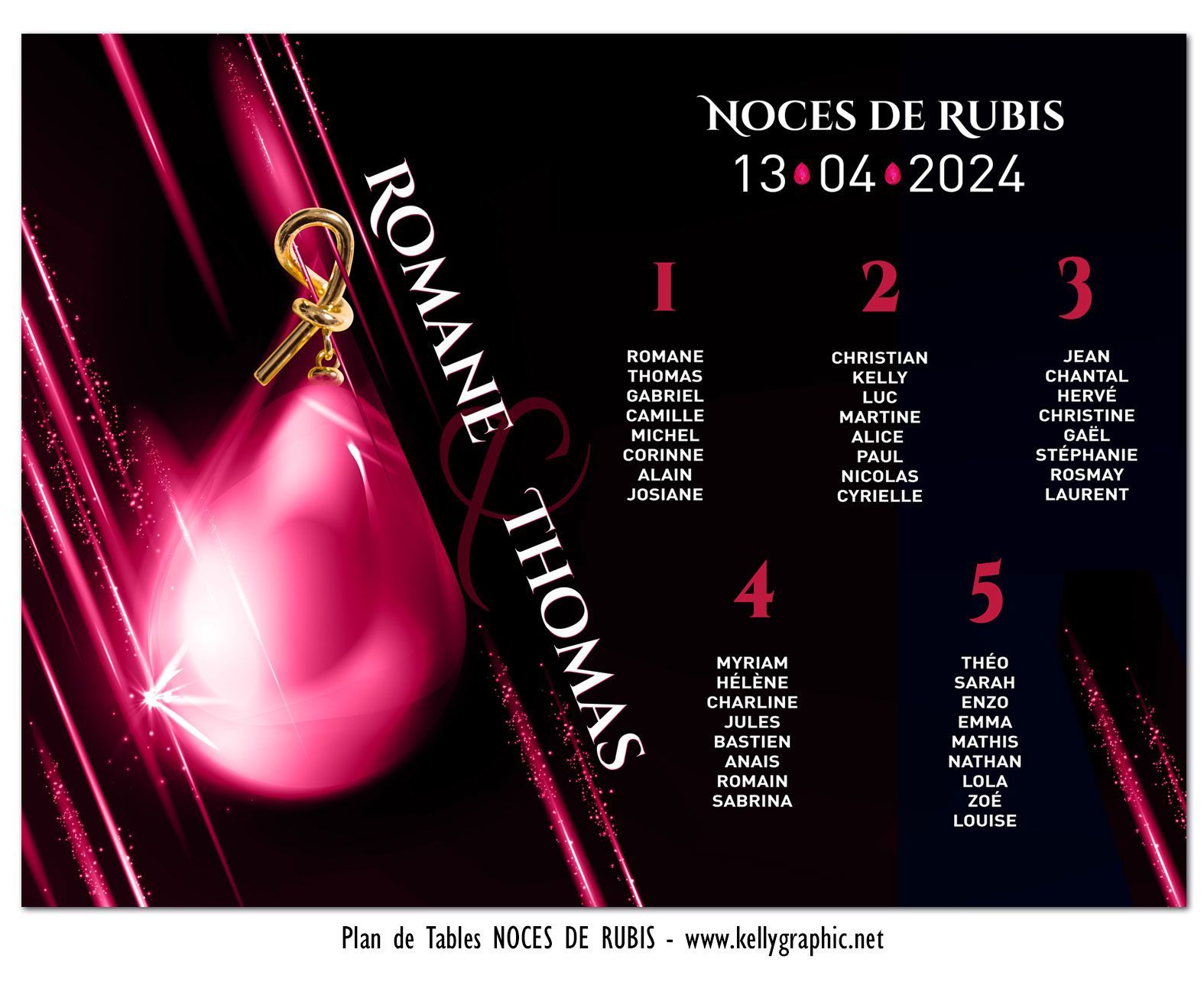 Plan de tables Noces de mariage Rubis Noces de mariage 35 ans rubis