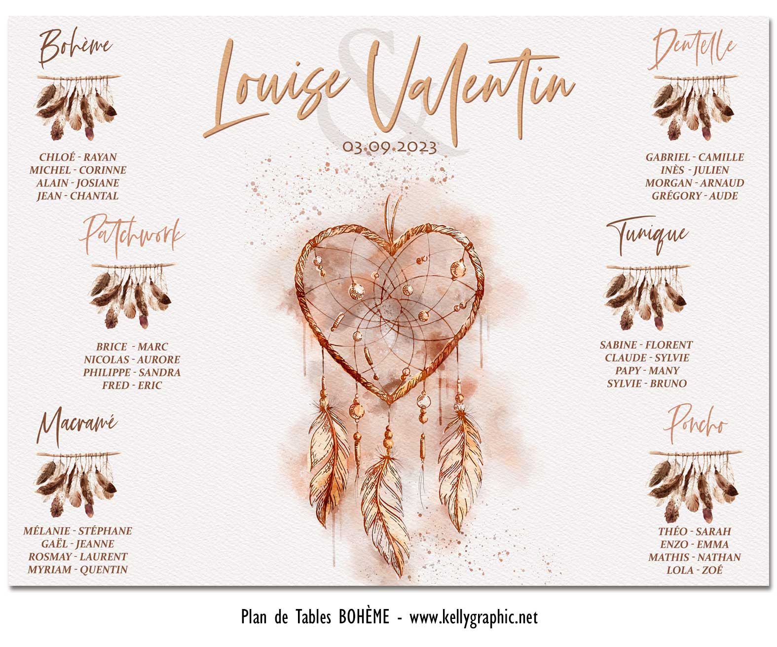 Plan de Table Mariage bohème Plan de Table Mariage Attrape Rêves