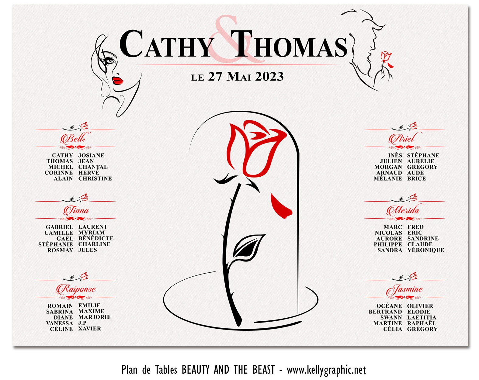 Plan de Table Mariage - La Belle et la Bête Disney Plan de Table Mariage - La Belle et la Bête Disney