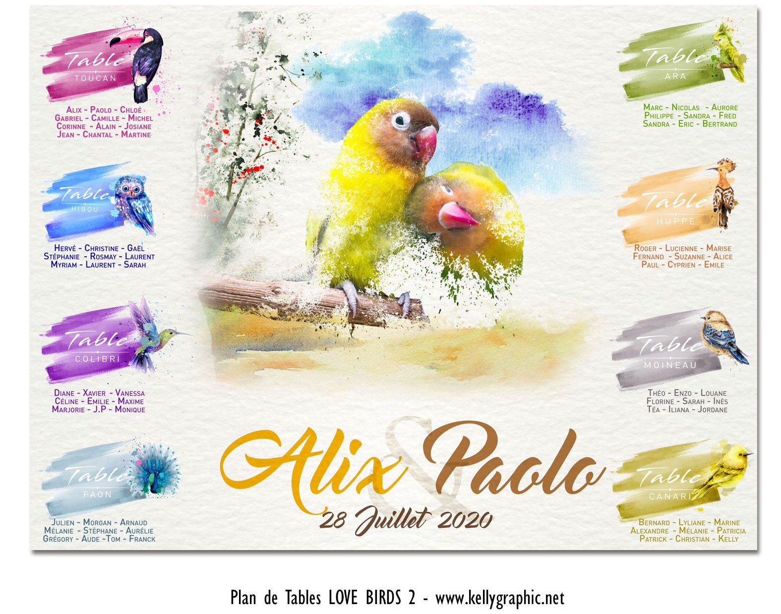 Plan de Table Mariage Oiseaux Inséparables Plan de Table Mariage Oiseaux Inséparables