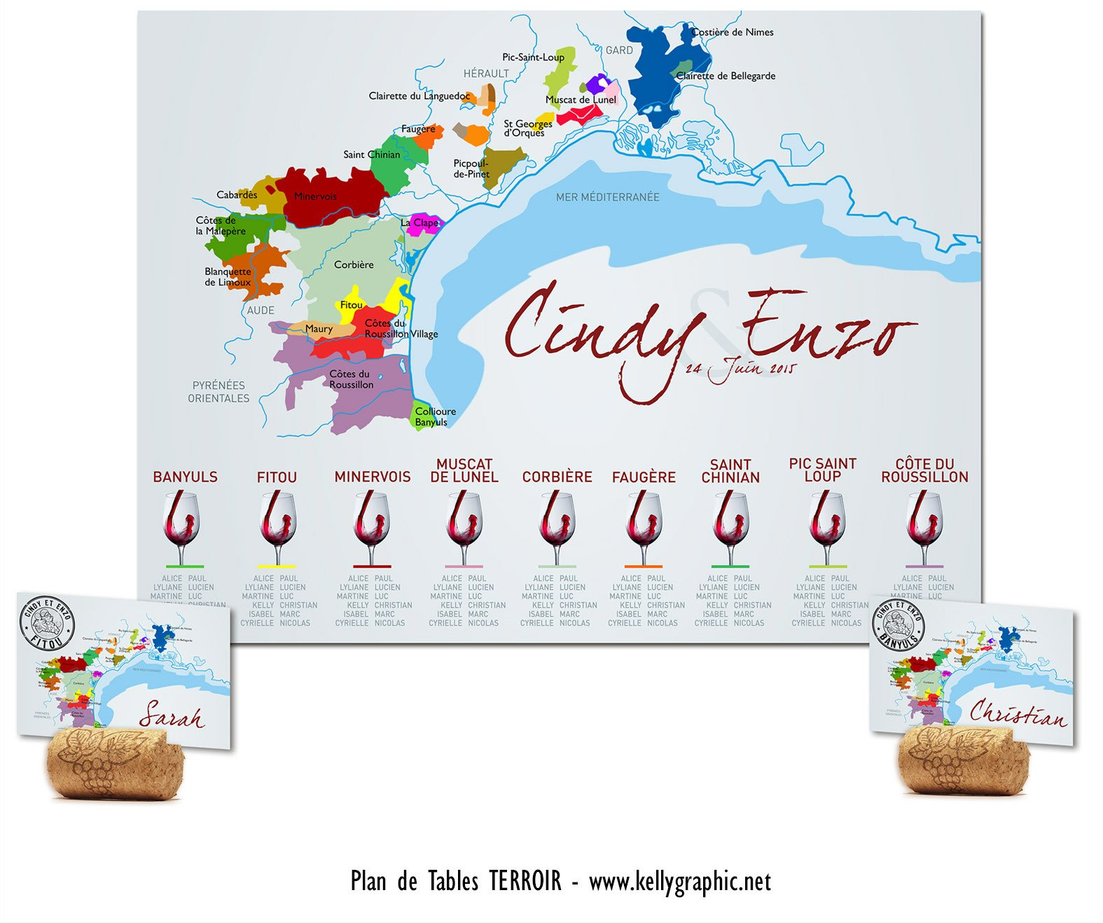 Plan de tables mariage terroir  vins Languedoc Plan de tables mariage Vins Languedoc
