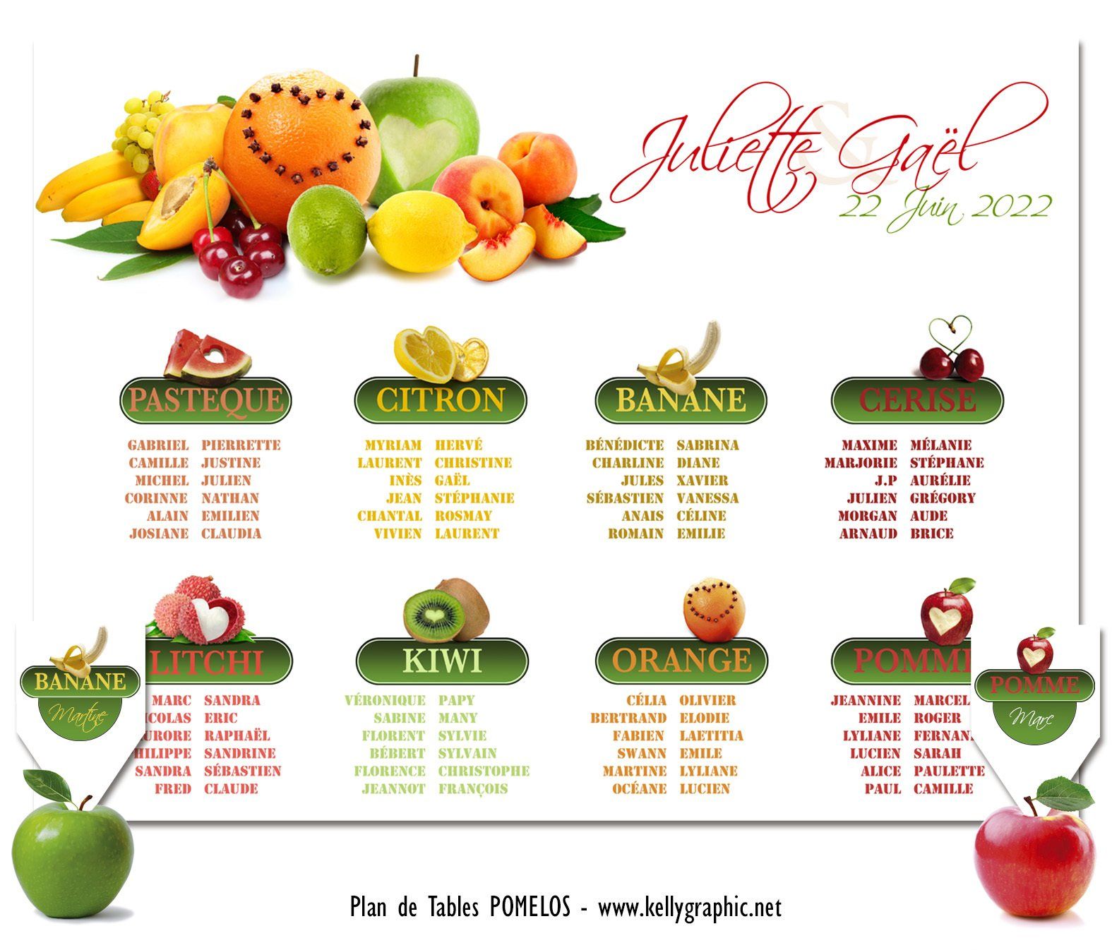 Plan de Table Mariage Fruits Coeur