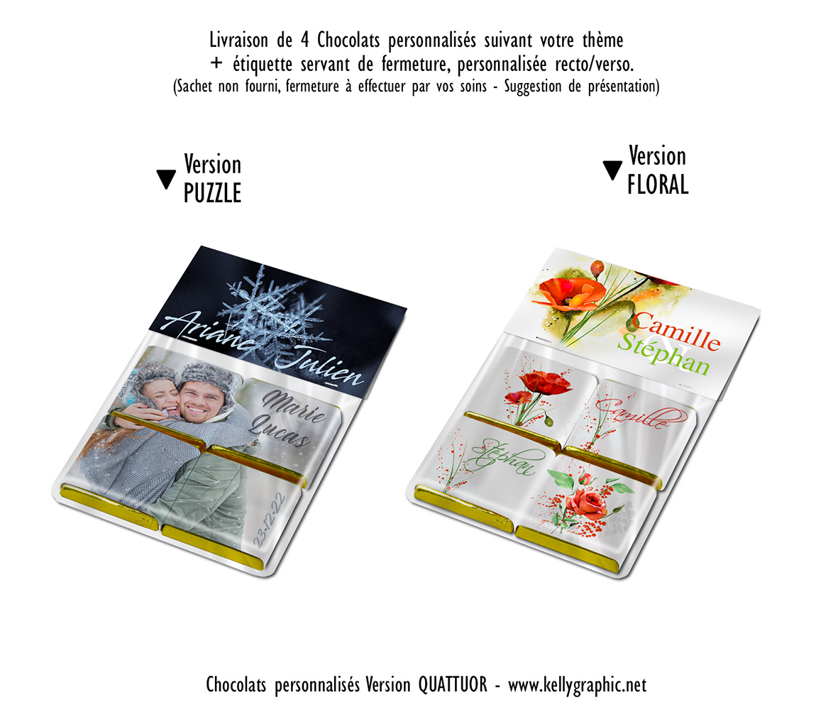 chocolats de mariage personnalisés puzzle Chocolats noirs de Mariage personnalisés petites quantités puzzle