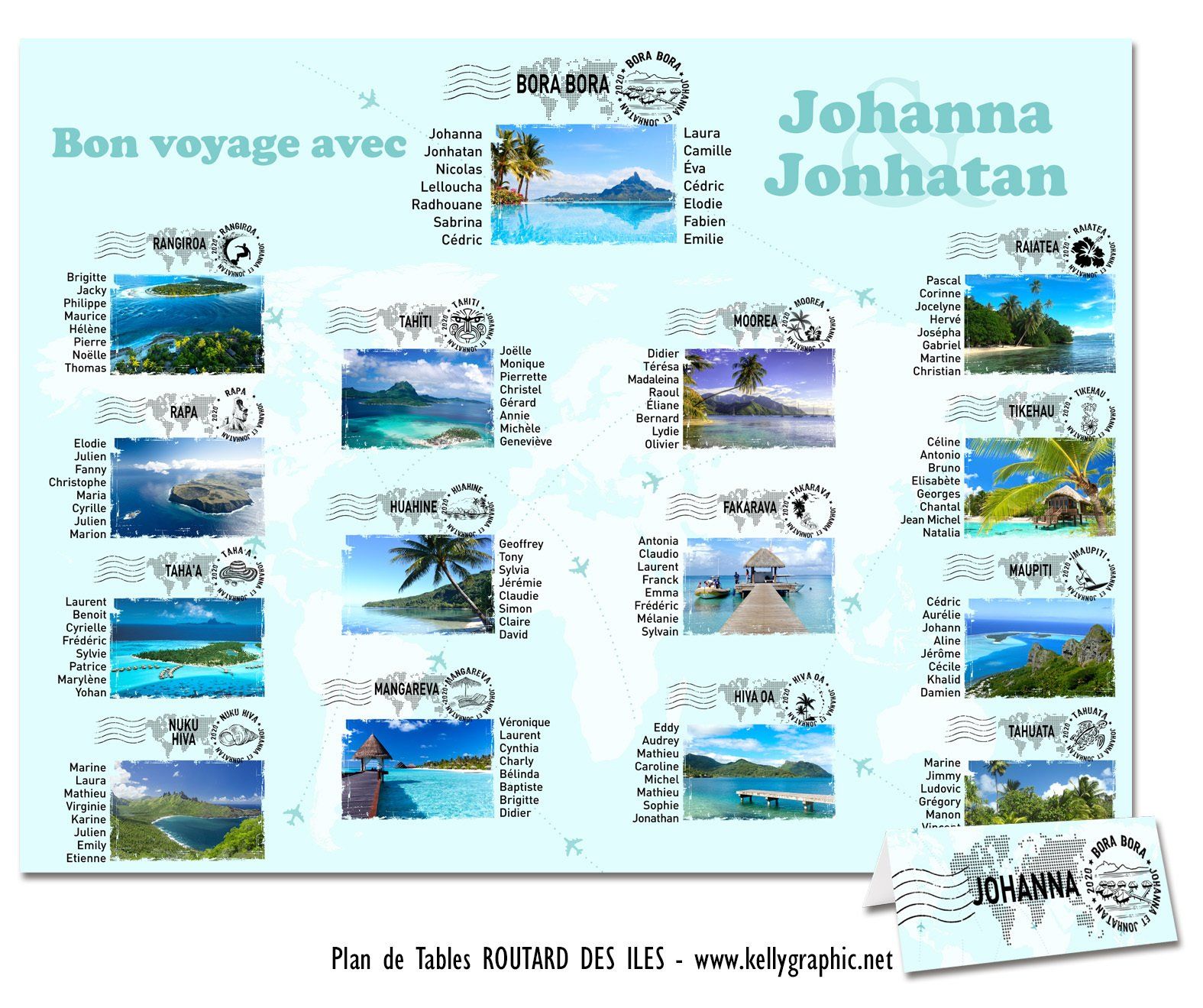 Plan de Table Mariage, Iles paradisiaques Plan de Table Mariage, Iles paradisiaques