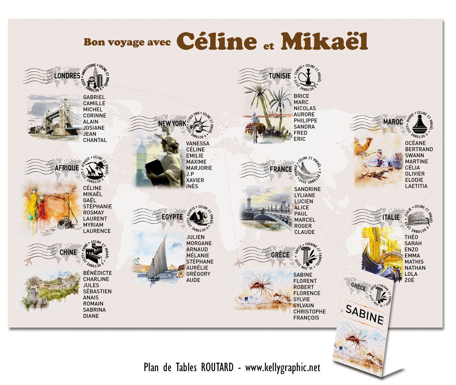 Plan de Table Mariage voyage Tampons pays Plan de Table Mariage voyage Tampons pays