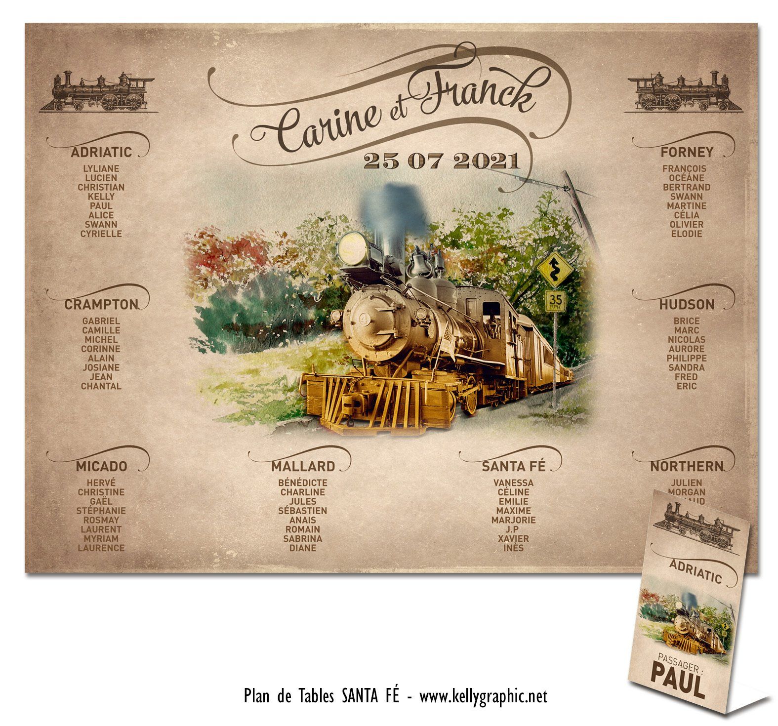 Plan de Table Rétro Train vapeur Plan de Table Rétro Train vapeur