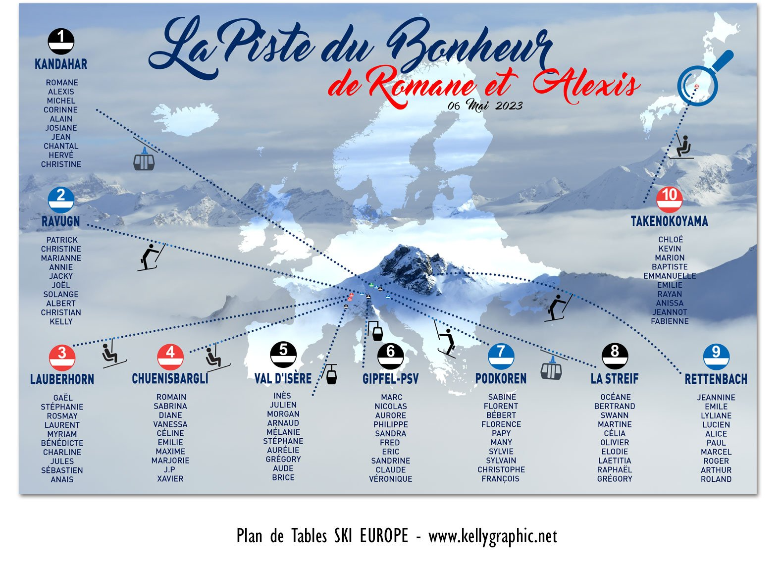 Plan de Table Mariage, voyage ski Europe Plan de Table Mariage, voyage ski Europe