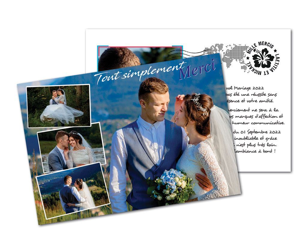 Remerciements de mariage : format Carte Postale