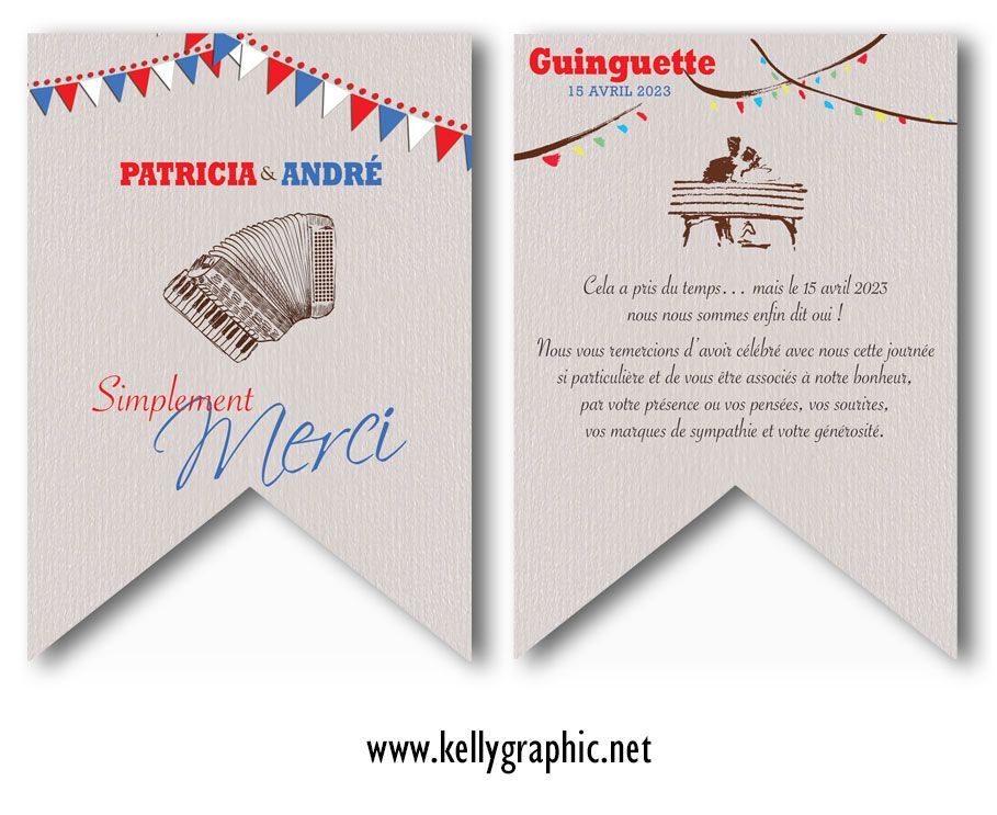 Remerciements de mariage : modèle fanion guinguette