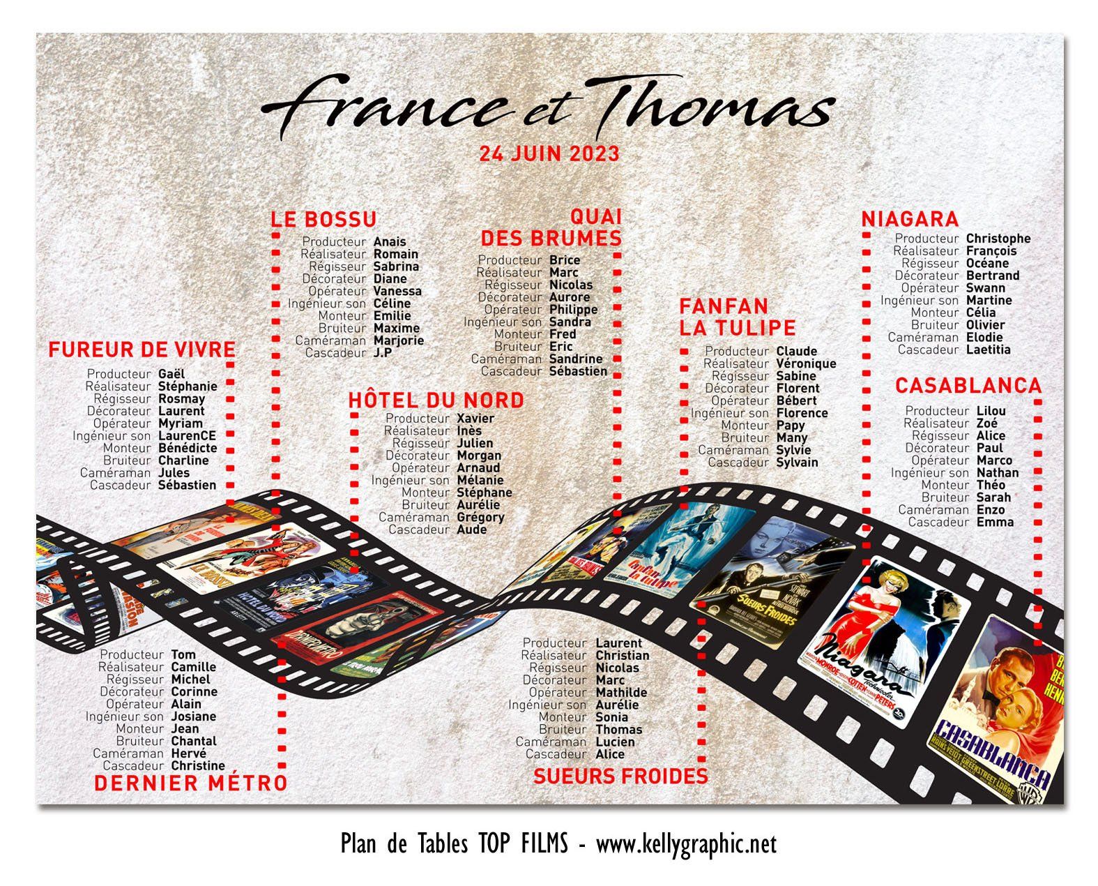 Plan de Table Mariage Affiche films rétro Plan de Table Mariage Affiche films rétro