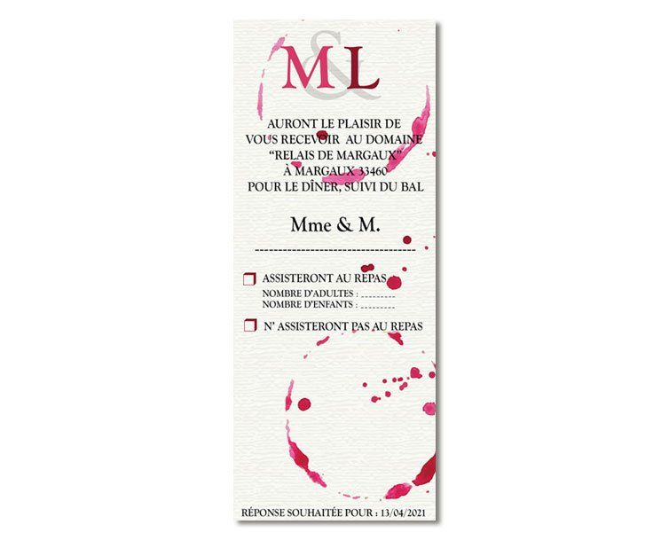 Coupon réponse personnalisé de Mariage