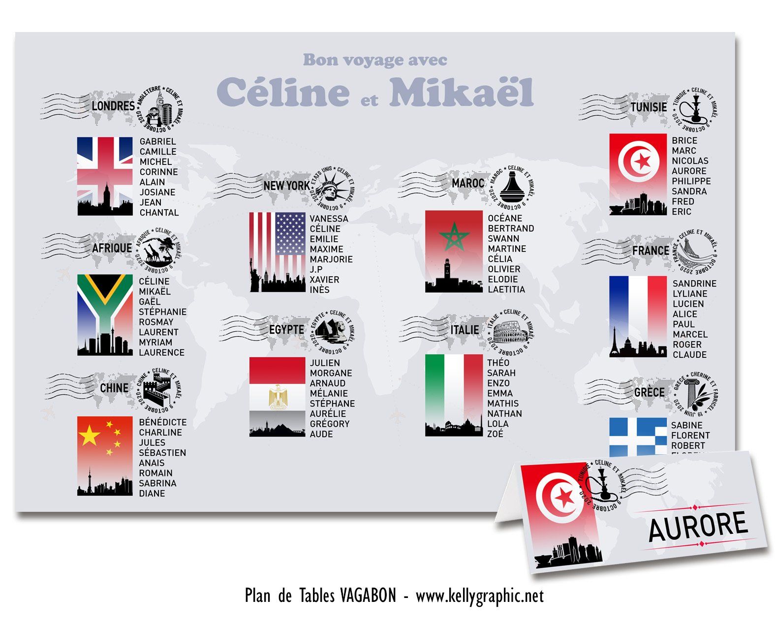 Plan de Table Mariage, voyage, drapeaux pays Plan de Table Mariage, voyage, drapeaux pays