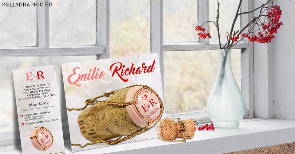 Faire-part mariage Bulles champagne muselet Faire-part mariage Bulles champagne muselet