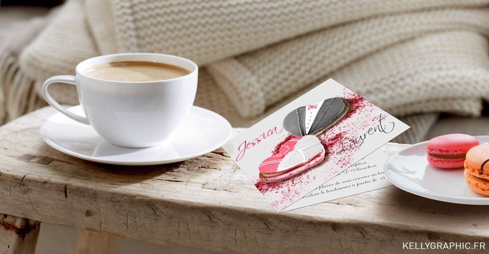 Faire-part Mariage Gourmandise Coeur Macarons Faire-part Mariage Gourmandise Coeur Macarons