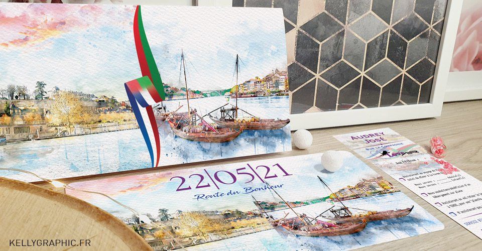 Faire-part mariage voyage deux pays Faire-part mariage voyage deux pays