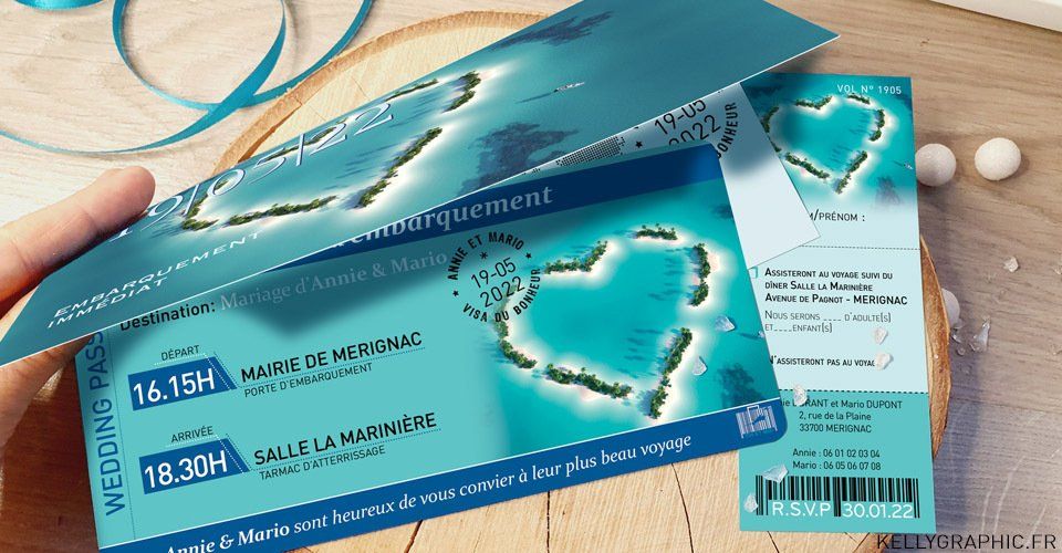 Faire-part mariage voyage billet avion carte embarquement Faire-part mariage billet avion embarquement
