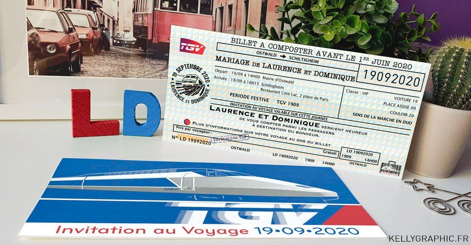 Faire-part mariage voyage, Billet tgv eurostar train Faire-part mariage voyage, Billet tgv eurostar train