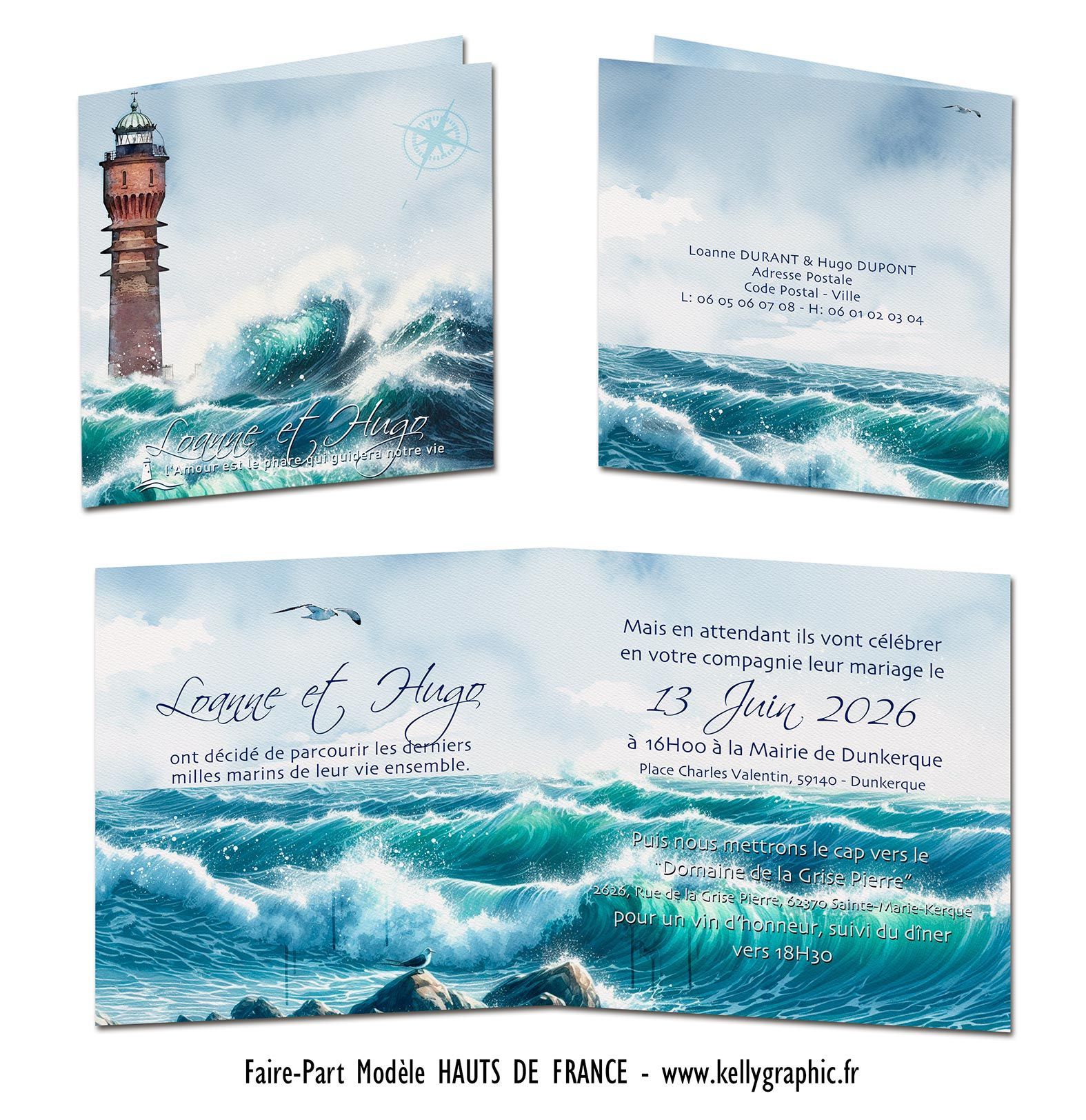 Aquarelle Phares Faire-part Mariage Hauts de France Aquarelle Phares Faire-part Mariage Hauts de France