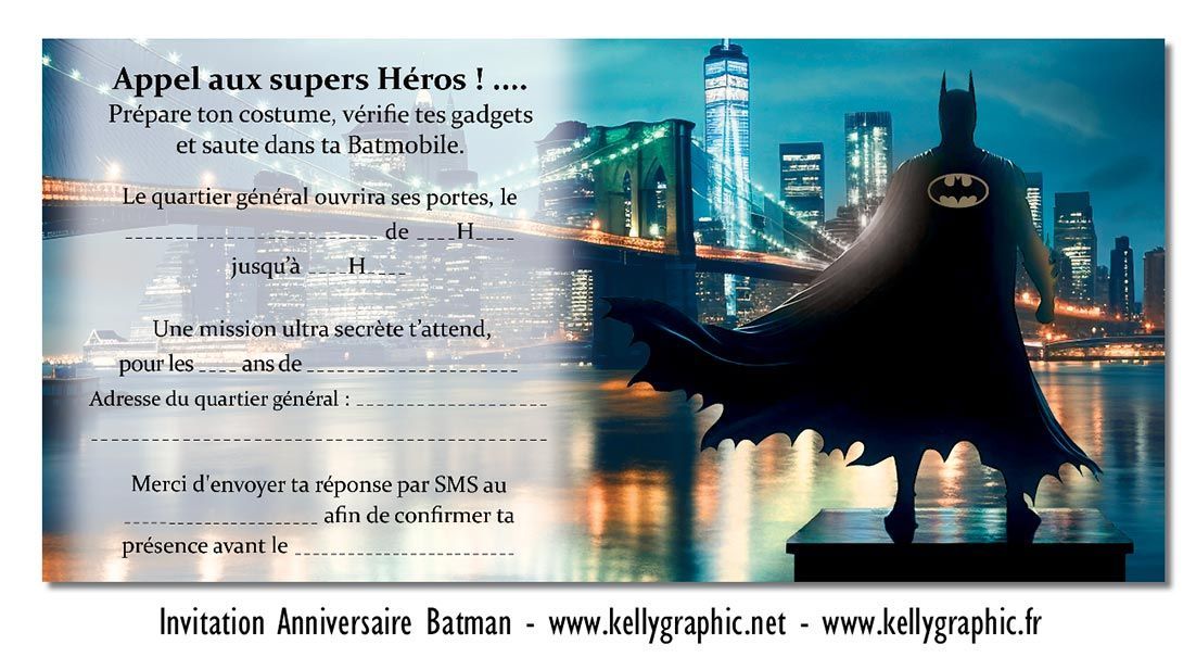 Carton invitation anniversaire BatMan Carte anniversaire BatMan