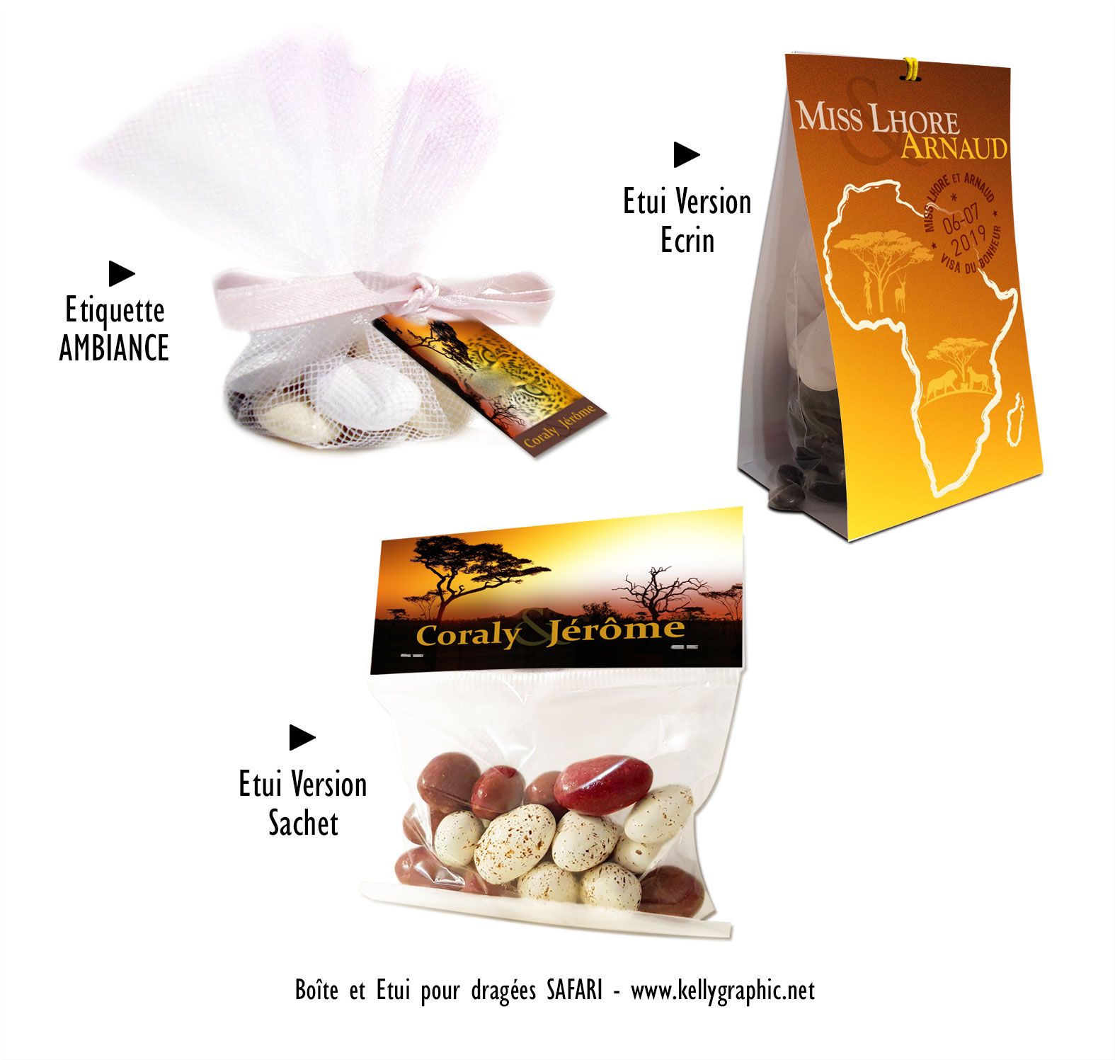 Pochettes dragées mariage Afrique Pochette dragées mariage voyage Afrique Safari