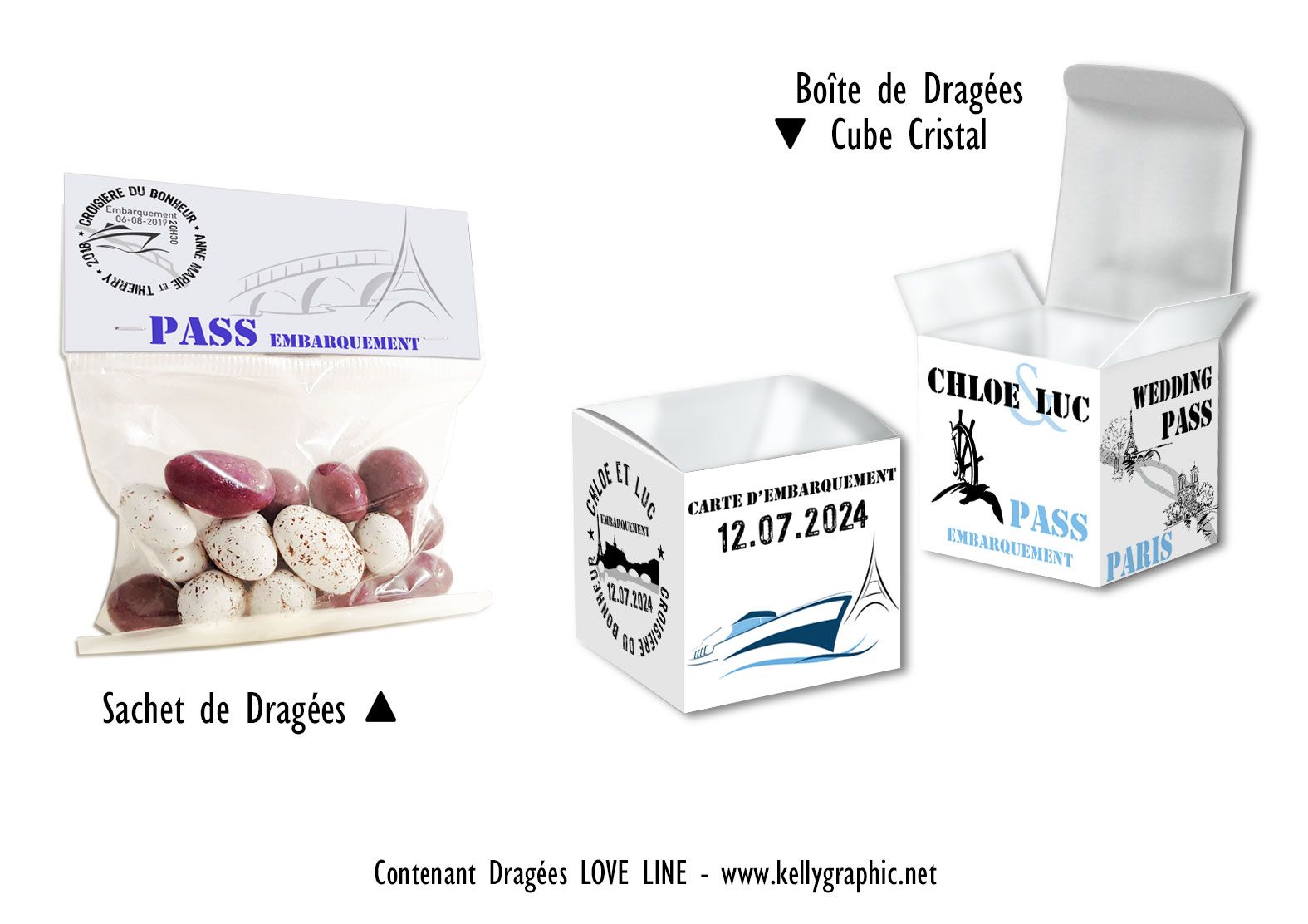 Boite à dragées personnalisées mariage Pochette dragées mariage voyage ou boite personnalisée