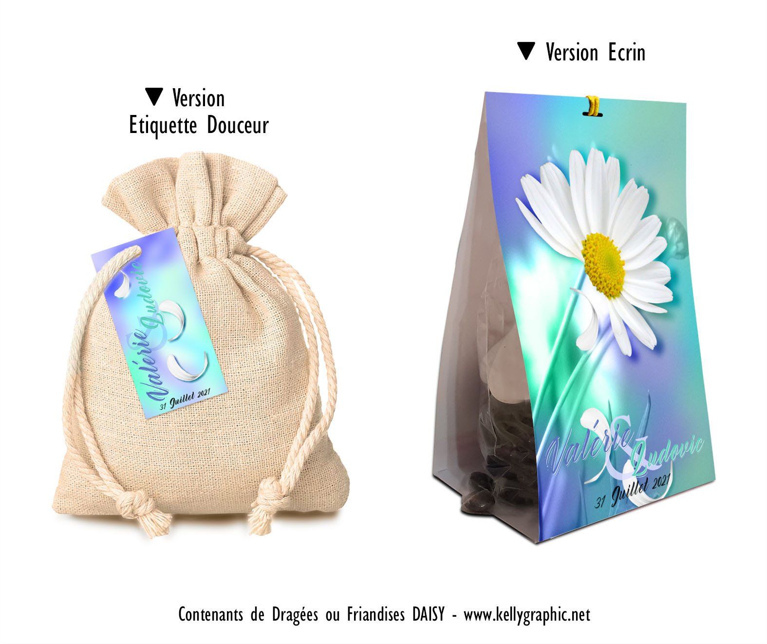 Pochon dragées Mariage pâquerette Pochon dragées Mariage pâquerette