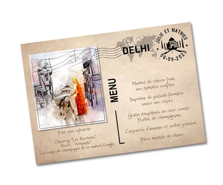 carte postale, menus personnalise invités mariage carte postale, menus personnalise invités mariage