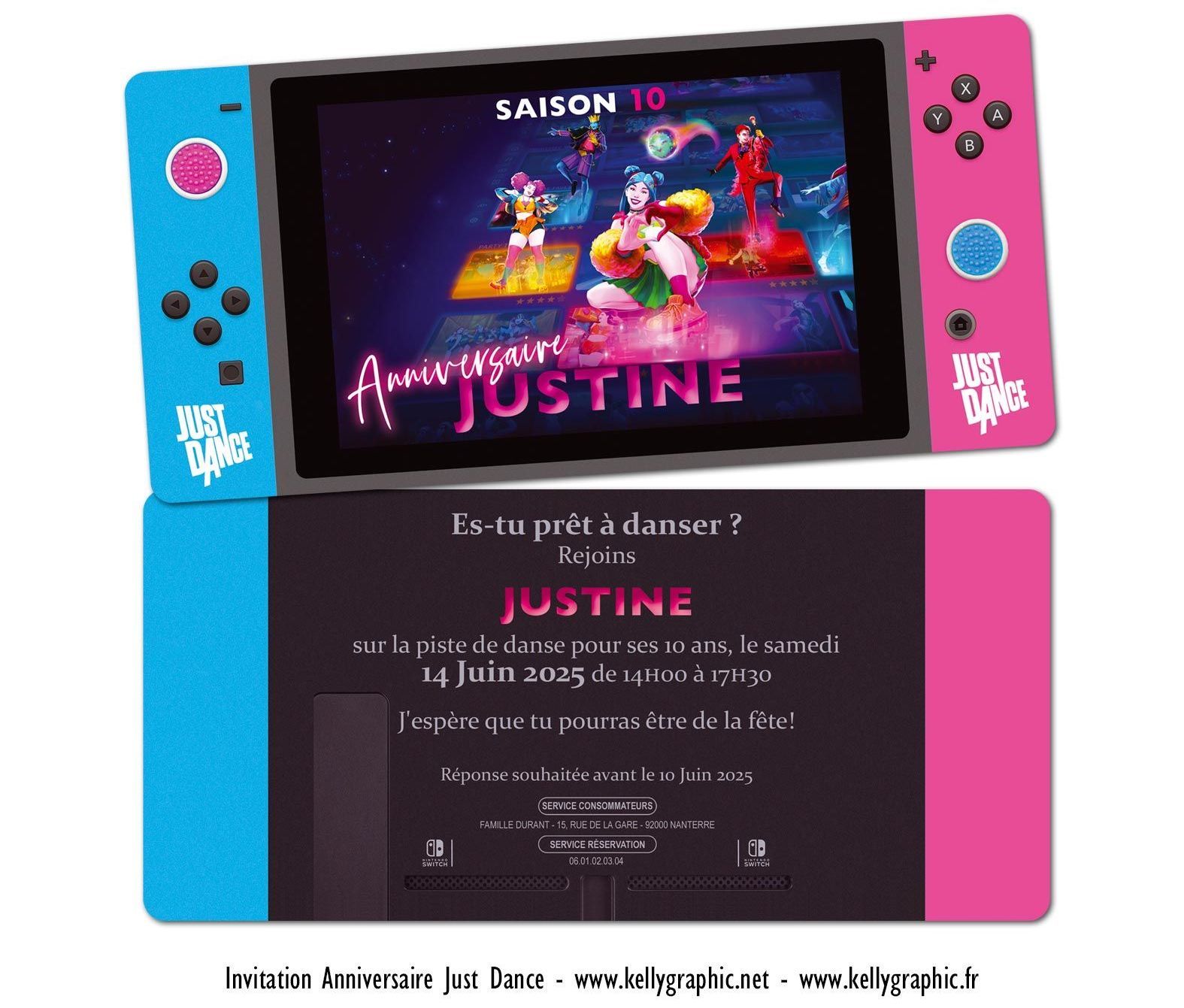 carte anniversaire Switch Just Dance Party Invitation, carte cartons anniversaire Ado Adultes Enfants Switch Just Dance Party