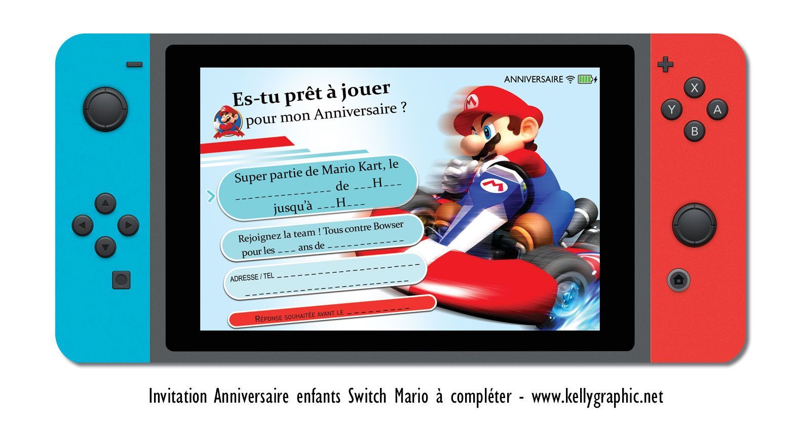 Carton invitation anniversaire Mario Kart Carte anniversaire Mario Kart