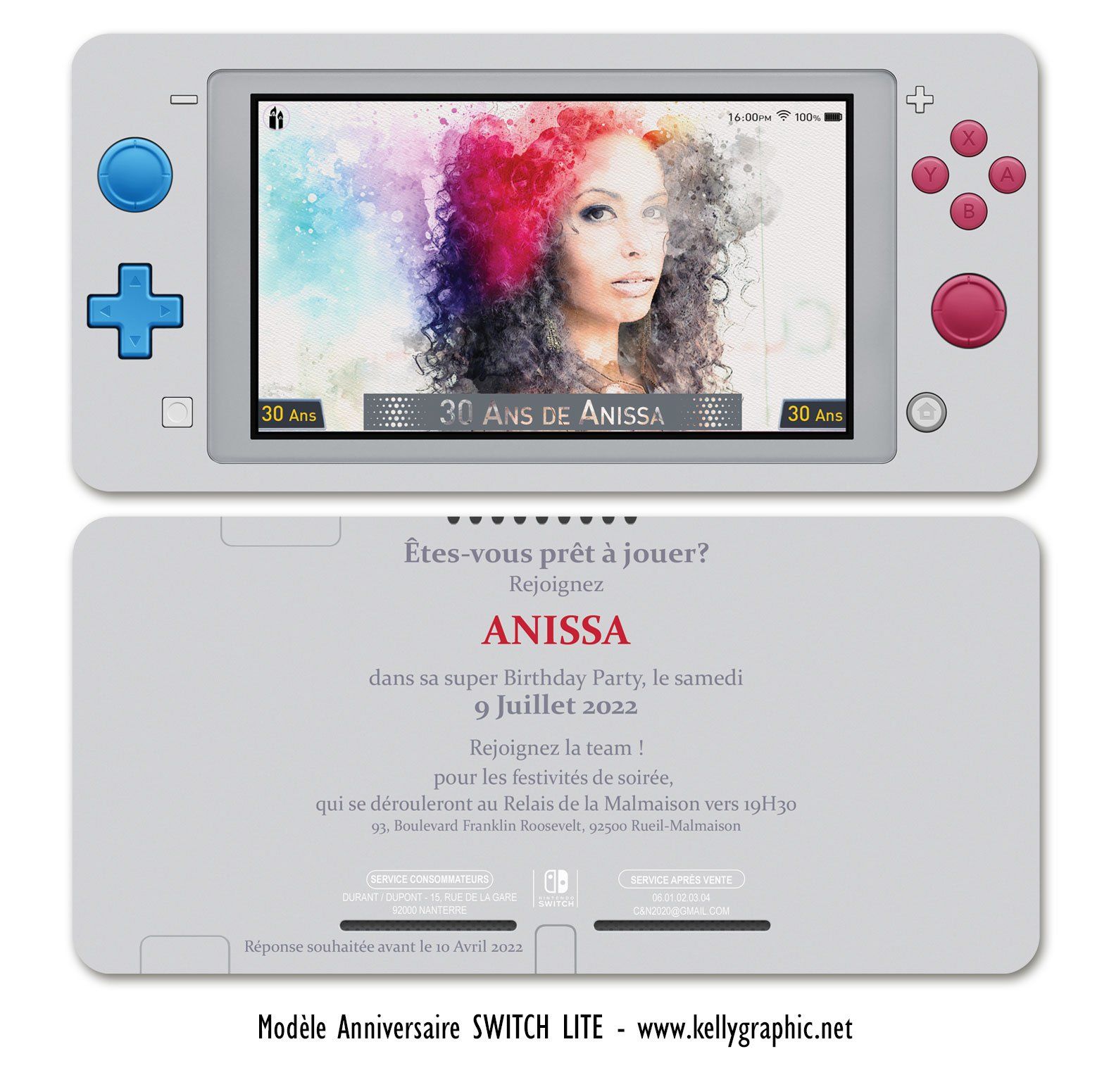 carte anniversaire switch Invitation, carte cartons anniversaire Ado Adultes Enfants Switch