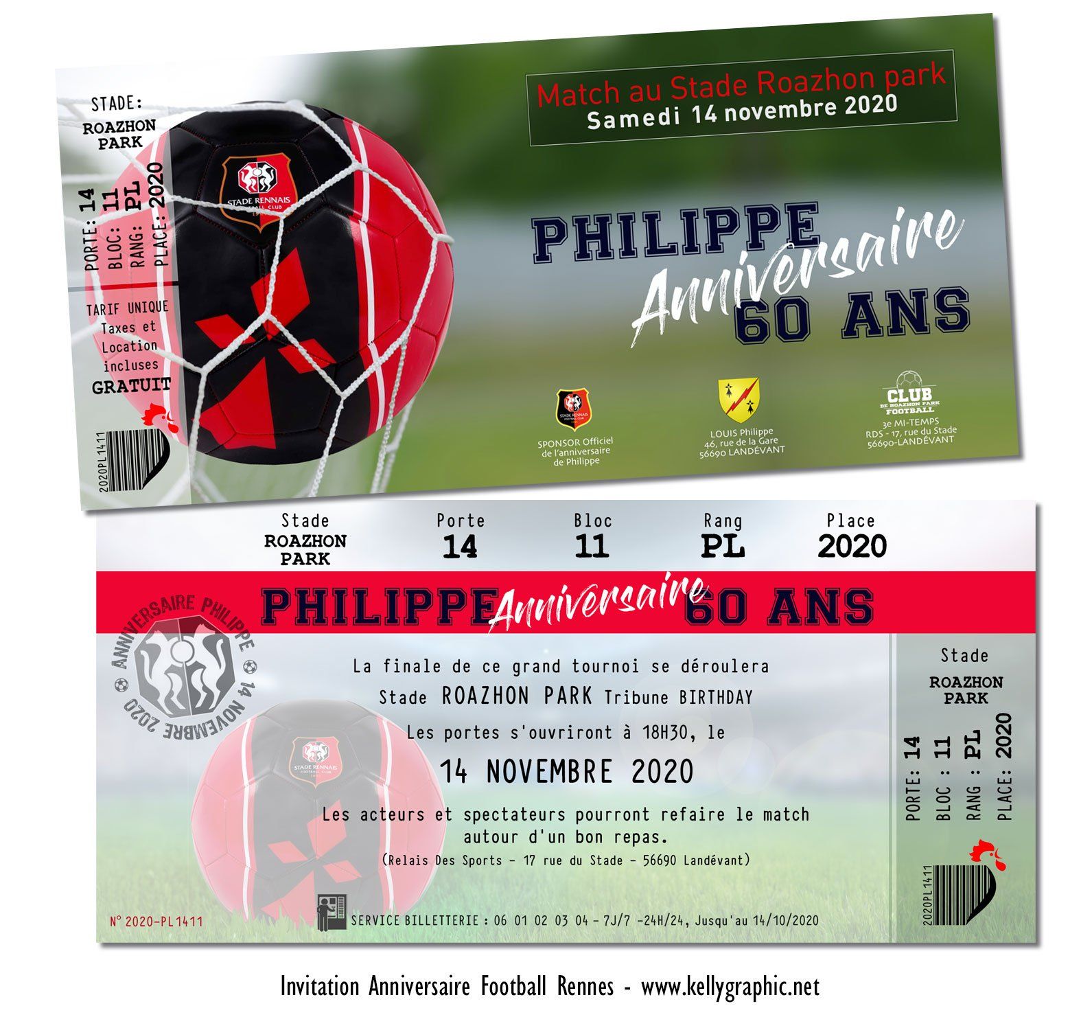 carte anniversaire foot Rennes Invitation, carte cartons anniversaire Ado Adultes Enfants foot Rennes