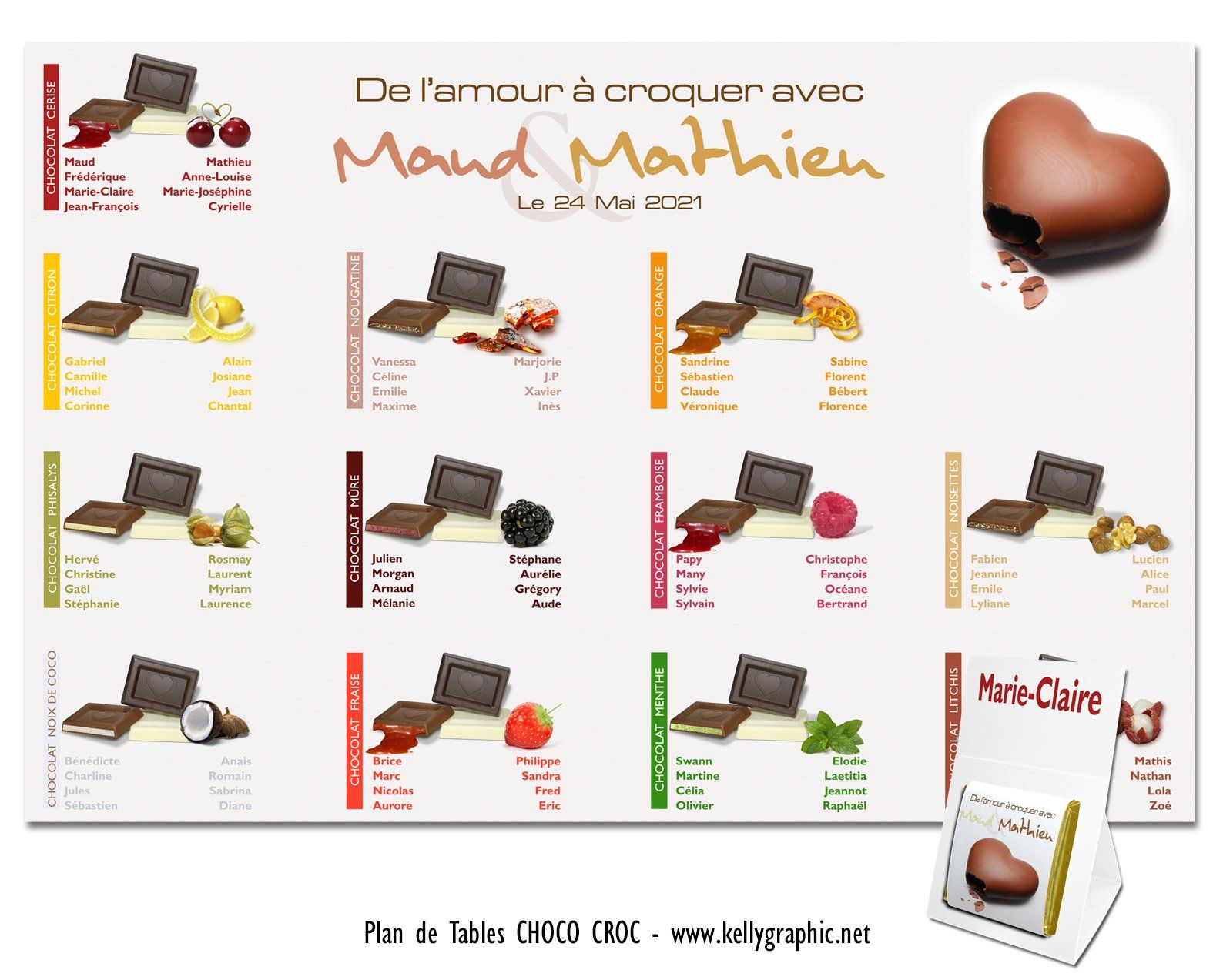 Plan de Table Mariage Coeur de chocolat