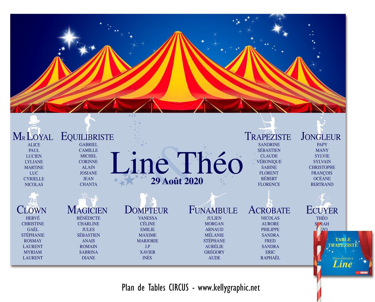 Faire-part Mariage Cirque Plan de table personnalisé Mariage Cirque Clown