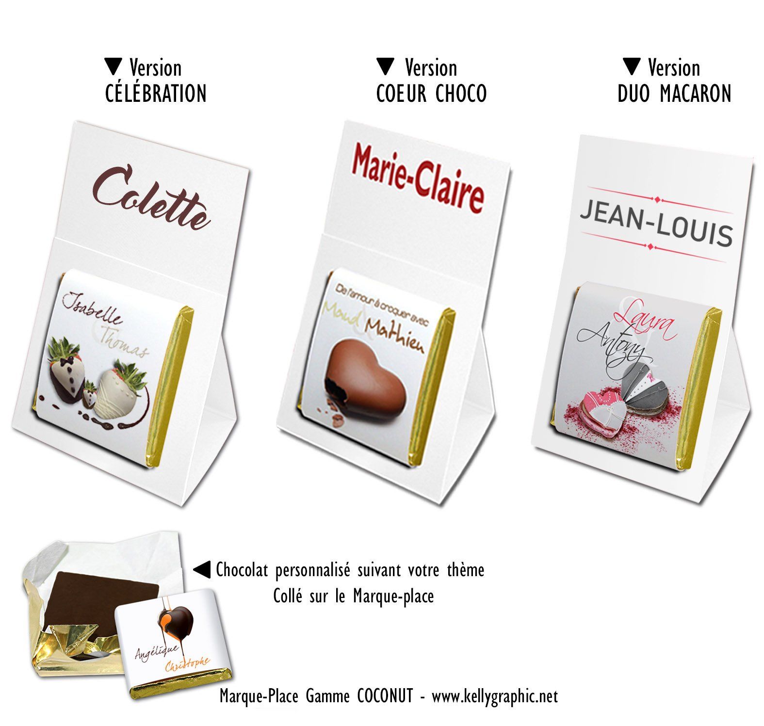marque places personnalisés invités chocolats marque places mariage invités
chocolats