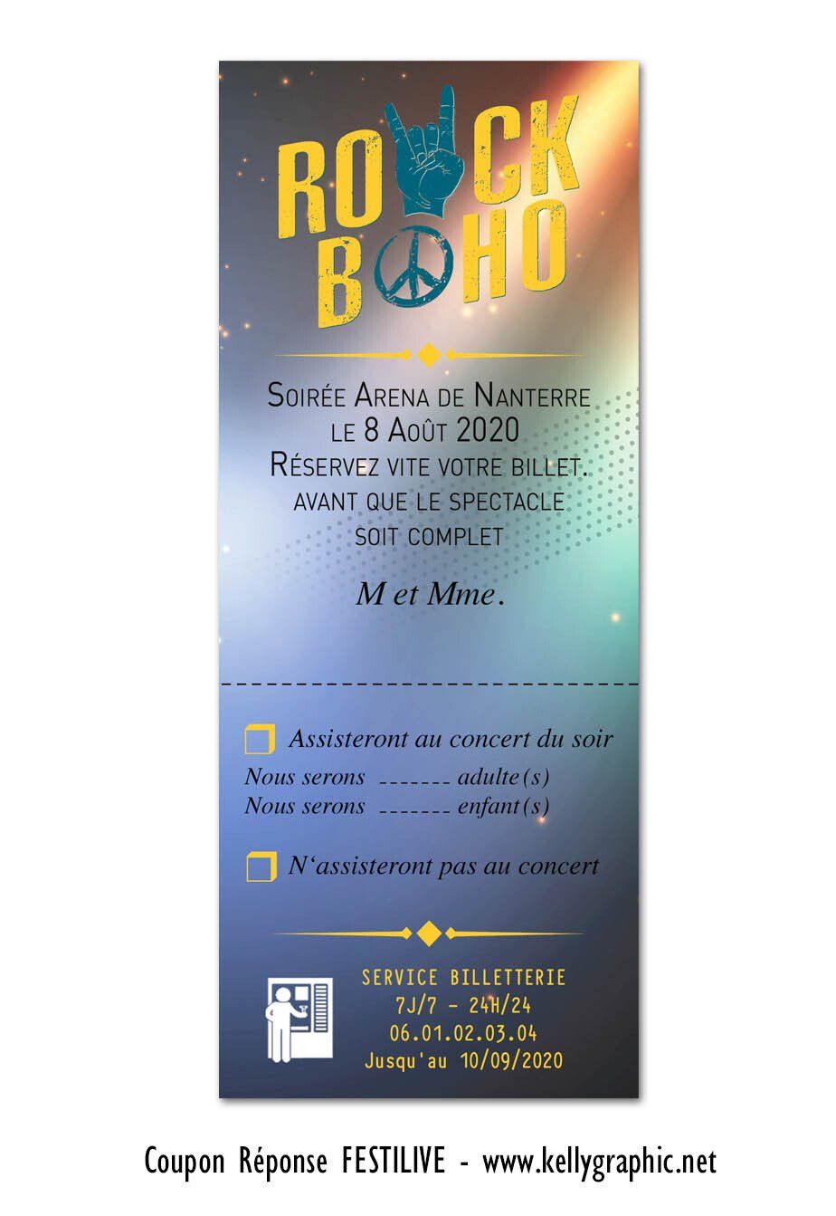 Invitations Mariage Musique Rock Boho Coupon réponse Mariage Musique Rock Boho festival