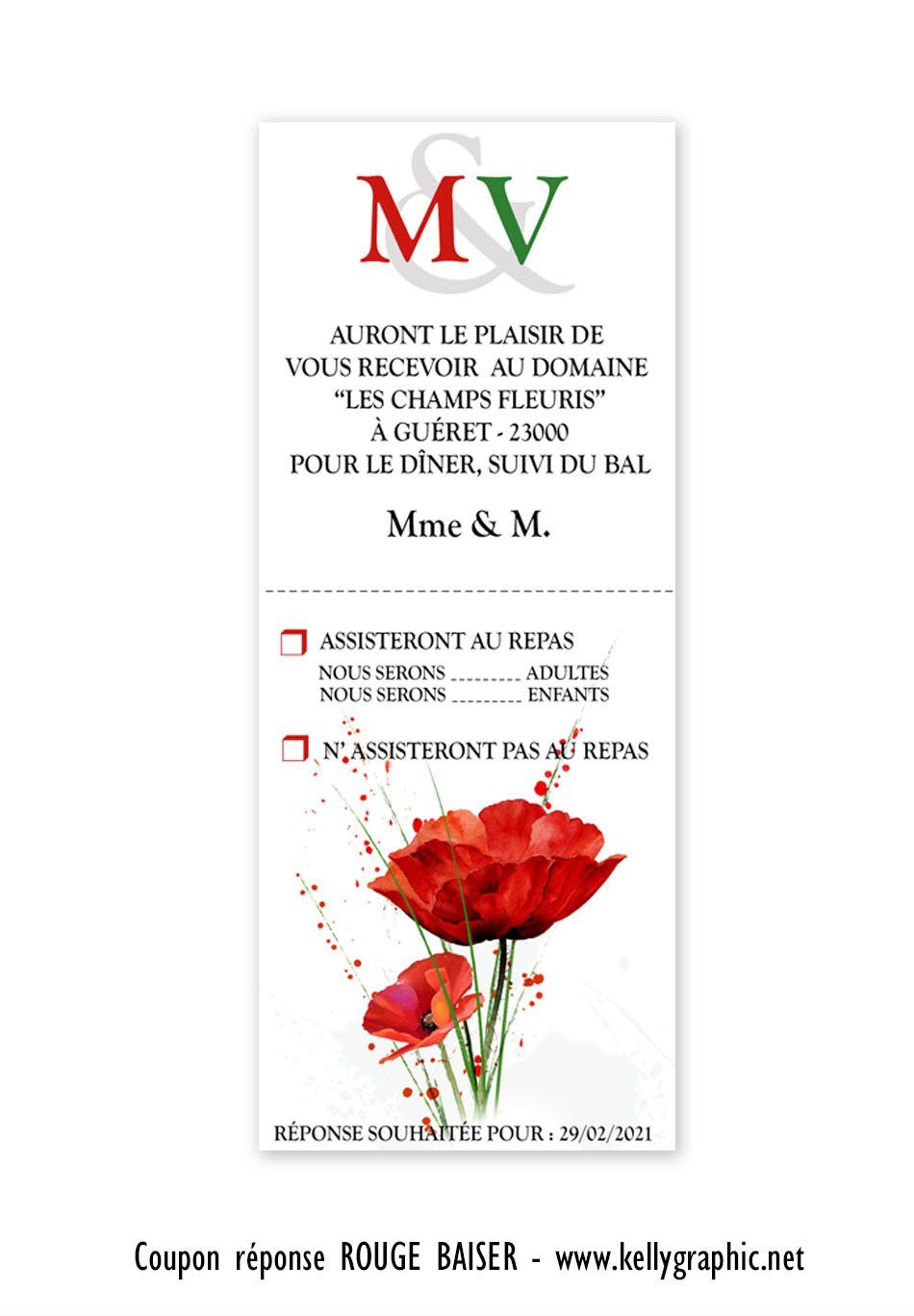 Coupon réponse Mariage coquelicots Coupon réponse Mariage coquelicots