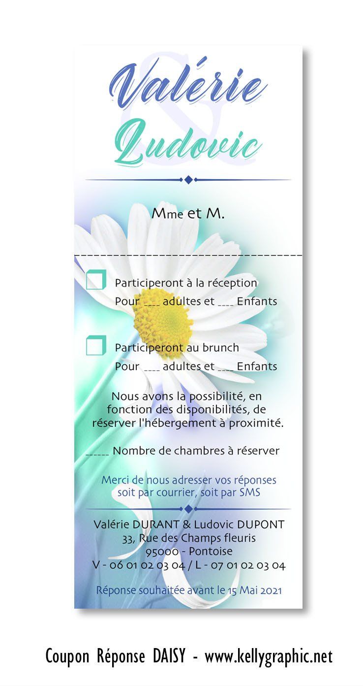 Coupon réponse Mariage pâquerette Coupon réponse Mariage pâquerette