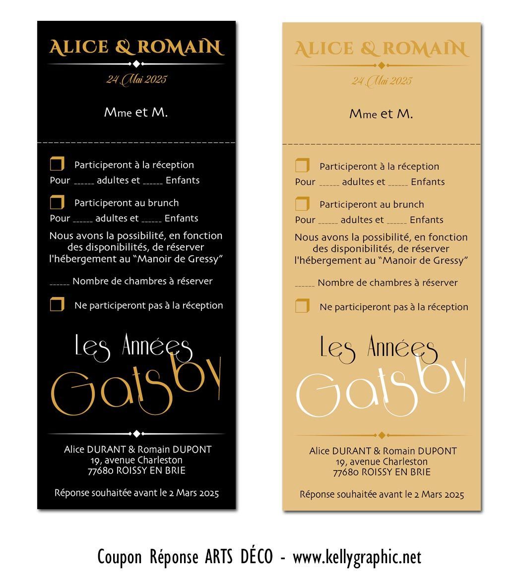 Coupon réponse mariage - Art Déco Gatsby Coupon réponse mariage - Art Déco Gatsby