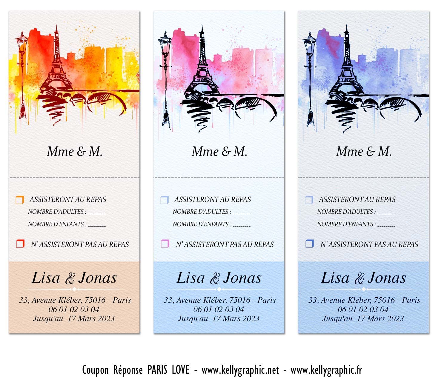 Coupons Réponse mariage aquarelle Paris Love Coupons Réponse mariage aquarelle Paris Love