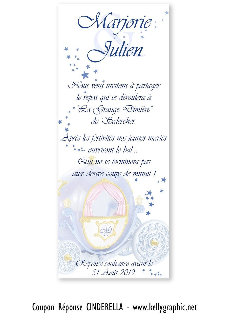 Coupon réponse mariage Disney Cendrillon Coupon réponse mariage Disney Cendrillon