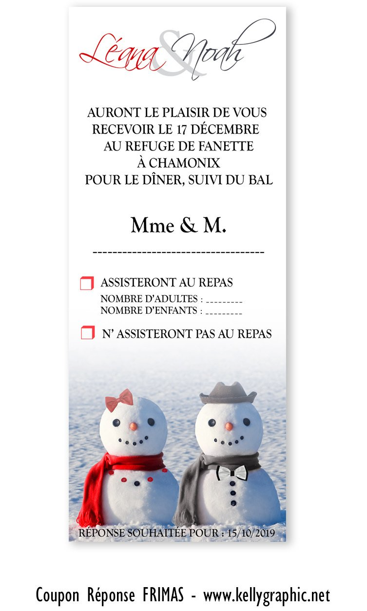 Coupon réponse mariage hiver Neige Coupon réponse mariage hiver Neige