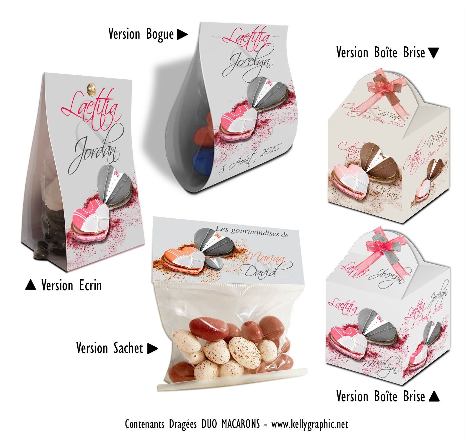 pochette dragées Mariage, Coeur Macarons boite dragées Mariage, Coeur Macarons