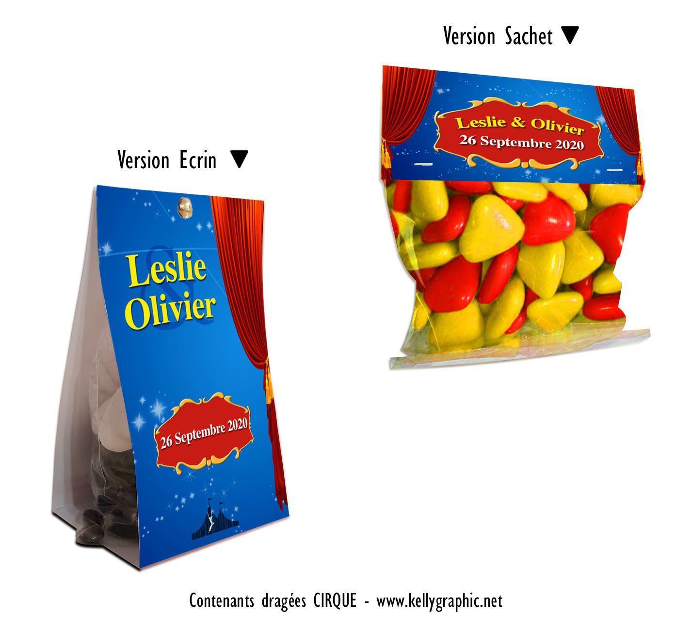 Faire-part Mariage Cirque Etiquettes sachet étui dragées Mariage Cirque Clown