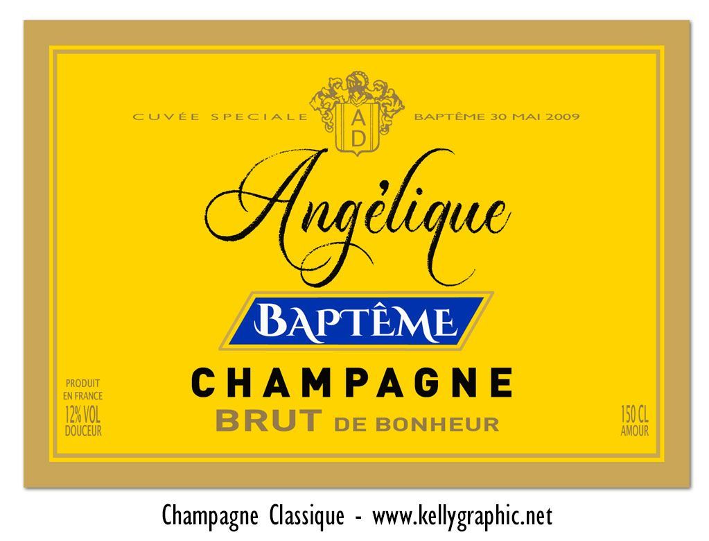 Etiquettes bouteilles Champagne baptème Etiquettes autocollantes personnalisées bouteilles Champagne ou Vin baptème