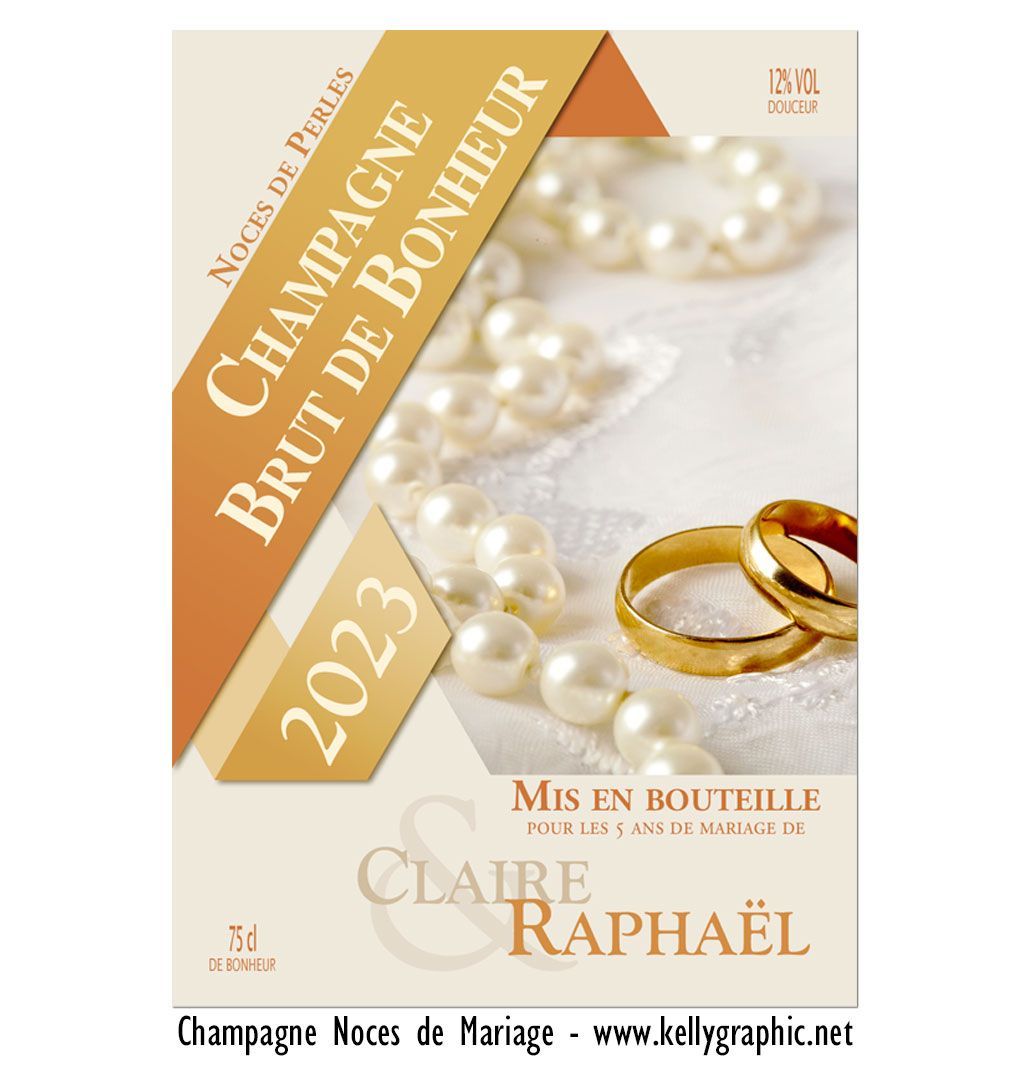 Etiquettes bouteille noces de perles Etiquettes autocollantes personnalisées bouteilles Champagne ou Vin noces de perles