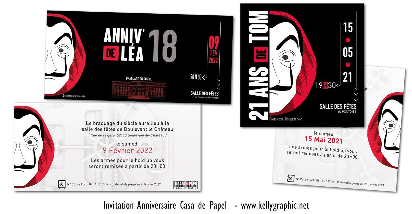 Carte anniversaire foot Casa de Papel Invitation, carte cartons anniversaire Ado Adultes Enfants Casa de Papel